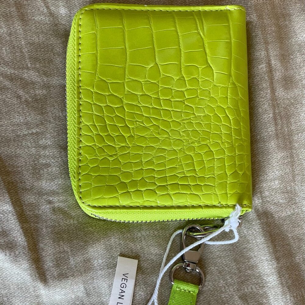 Urban Outfitters Neon Lime Croc-Embossed Zip Wallet